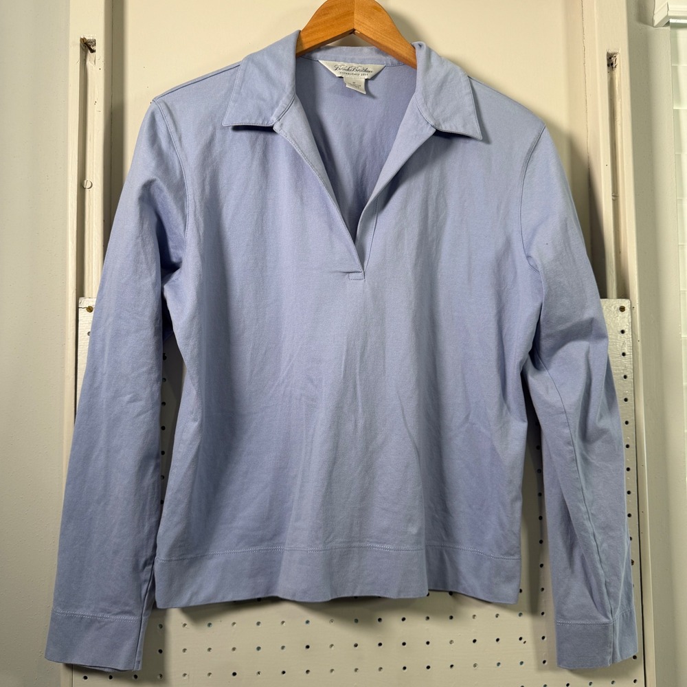 Brooks Brothers Womens Long Sleeve V-Neck Collar Top Periwinkle Blue Size M